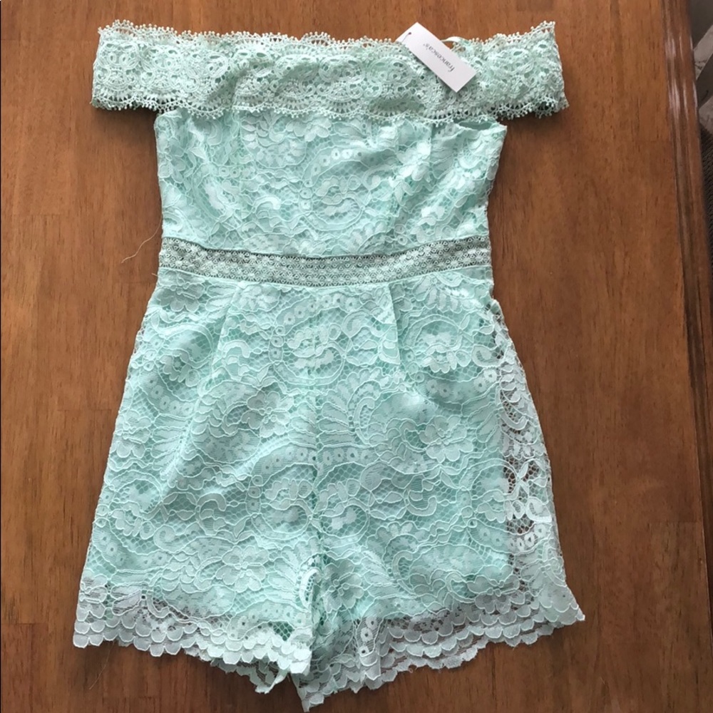 Mint green lace romper
